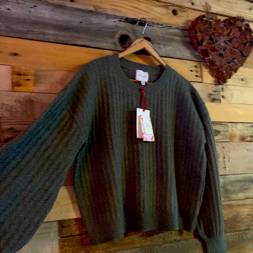 Pink Rose sage green soft sweater. Size Lg.